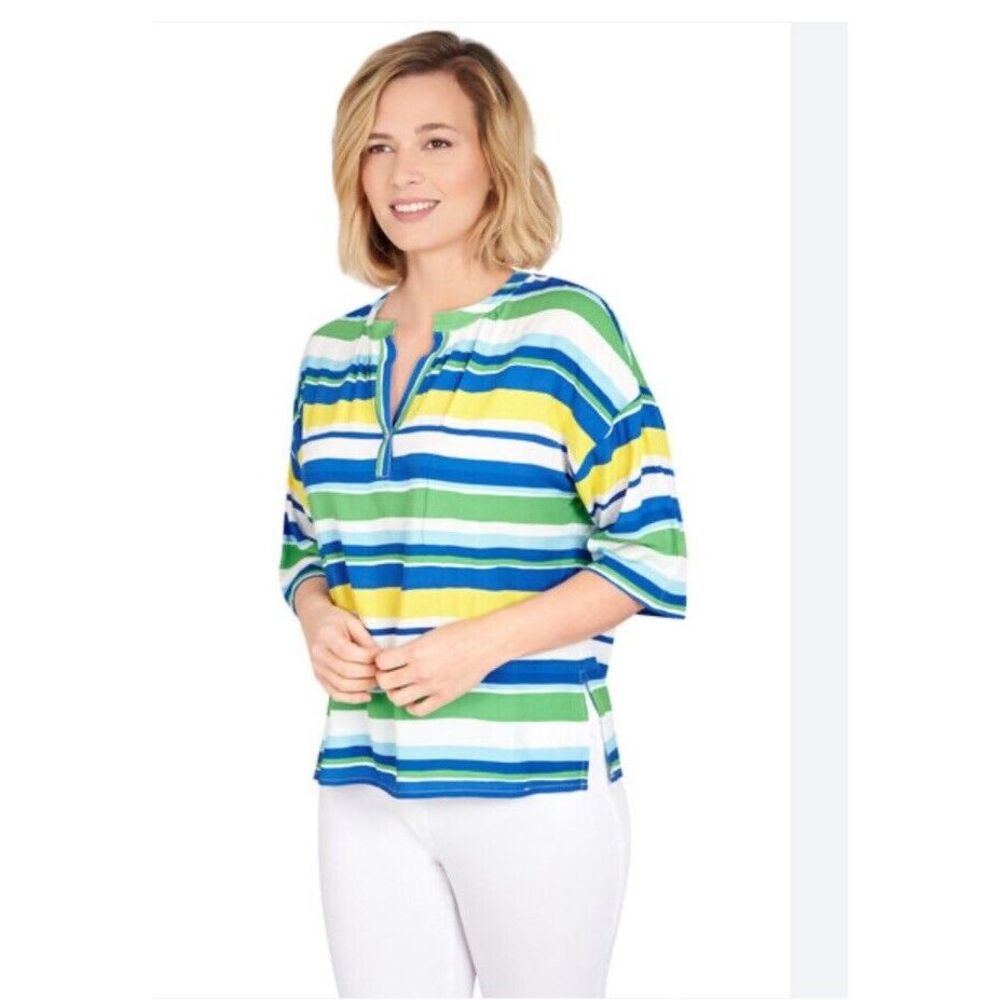 Talbots Women's Striped Crewneck T-Shirt Top Short Sleeve Pink White Size Large - Picture 1 of 6